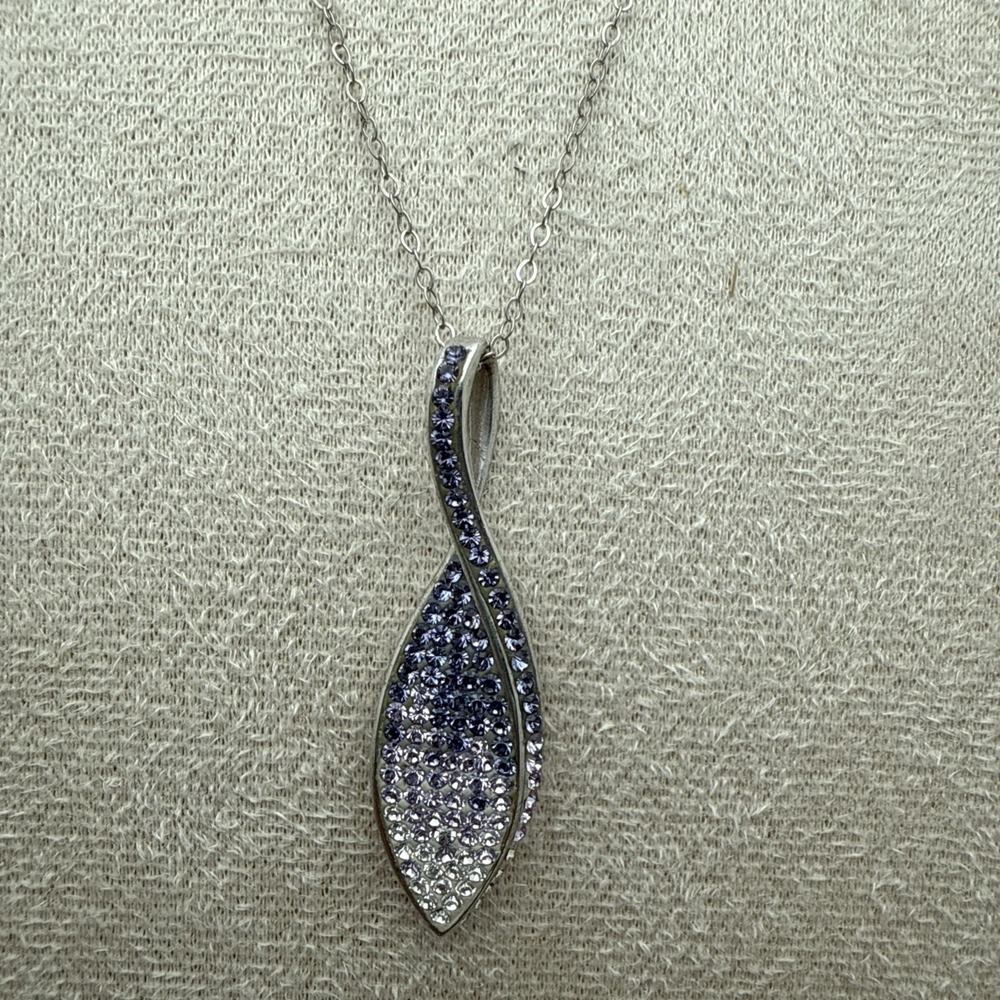 Signed Ralph Lauren 925 Purple To Clear Gradient Rhinestone Necklace Vintage